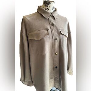 ZARA Men Faux Suede Shirt Jacket L Excellent Tan Beige Taupe